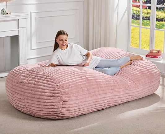 Hobestluk 6FT Bean Bag Chairs Adult Bean Bag with Portable Handle Comfy Large Bean Bag Lounge Chair with Removable Cover for Living Room Bedroom (Stripe Pink, 6FT)