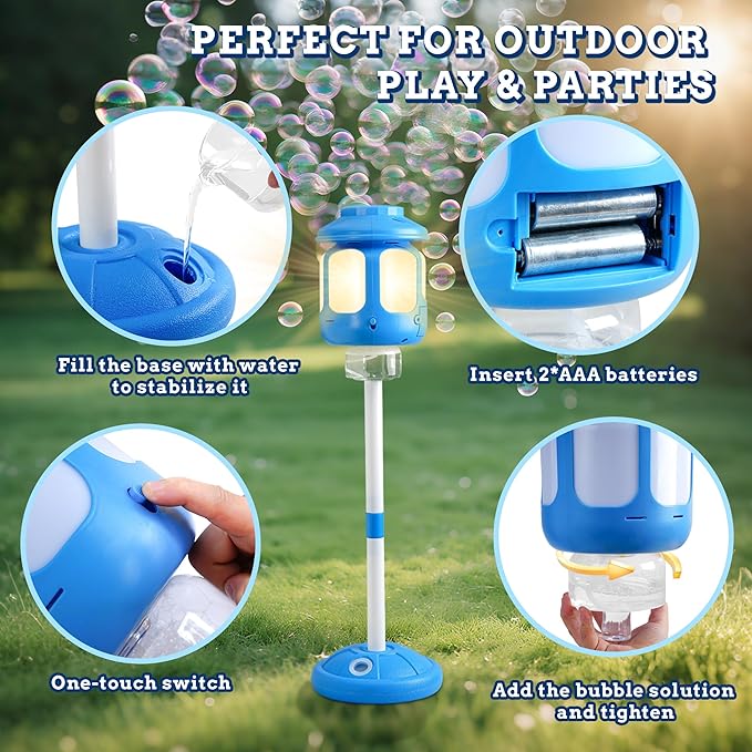 Bubble Machine for Kids Bubble Blower Maker with Lights and Music Automatic Bubble Stand Machine for Parties Birthday Wedding Toddlers Kid Summer Outdoor Toys
