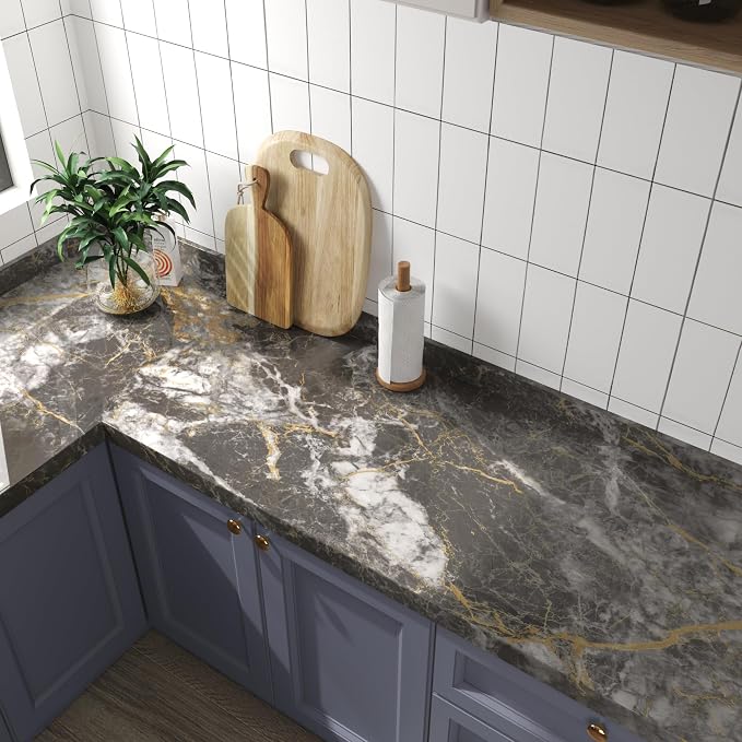 BAYYA Dark Grey/Gold Marble Contact Paper - Image 2