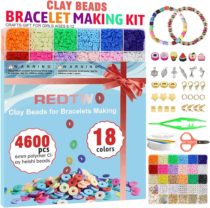 Redtwo 5100 Clay Beads Bracelet Making Kit, Flat Preppy Beads for Friendship Jewelry Making,Polymer Heishi Beads with Charms Gifts for Teen Girls Crafts for Girls Ages 8-12