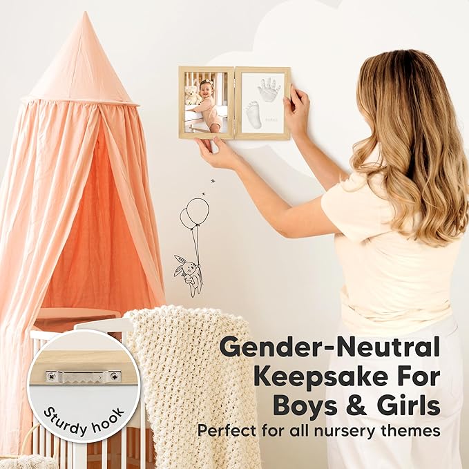 Personalized Baby Hand and Footprint Kit, Quick Dry Clay - Newborn Keepsake Feet and Handprint Kit, Nursery Picture Frame,New Mom Gifts for Baby Showers & Registry(Ash Wood)