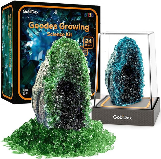 GobiDex Geodes Crystal Growing Kit for Kids, 24-Hour Fast Crystal Growth, Science Experiments Kit with Display Cases - DIY STEM Toys, Educational Gifts for Boys&Girls Ages 8-12,Geology Rock Collection