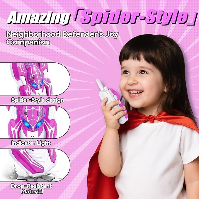 Vvinca Spider Walkie Talkies for Kids Toys Ages 3 4 5 6 7 8 9 10 Boys Girls 2 Pack Superhero Toys Lanyard Long Range Clear Sound Outdoor Game Camping Gear Spy Gadgets & Easter Christmas Birthday Gifts