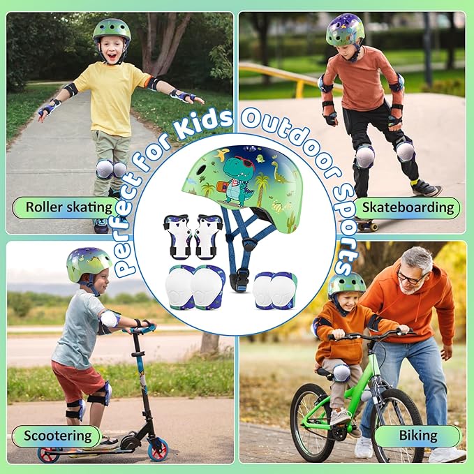 Vvinca Kids Toddlers Bike Helmet Adjustable for Ages 3-5-8 Years, Knee Pads and Elbow Pads Set Wrist Guard Sports Protective Gear Set for Roller Skate Bicycle Skateboard Scooter Girl Boy Birthday Gift