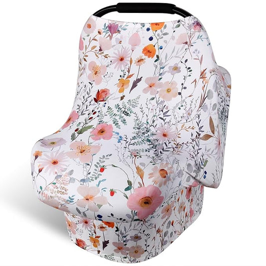 Rquite All-in-1 Car Seat Cover Baby, Carseat Covers for Girl Boy, Stretchy Soft Infant Car Seat Cover, Multi-use Baby Carrier Cover, Car Seat Canopy, Stroller Sun Shade, Nursing Breastfeeding Cover
