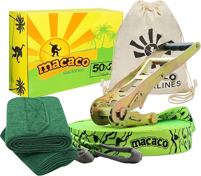 85ft Slackline Kit for Kids and Adults | Beginner Friendly Slackline | Slack Line Set with Tree Protectors, Cotton Carry Bag & Steel Ratchet | Outdoor Gym for Kids