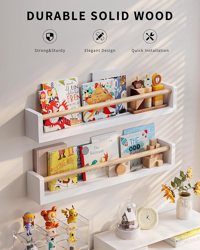 Nursery Book Shelves - 4 Pack, Wall Book Shelves for Bedroom, Kids, Play Room, Nursery Decor