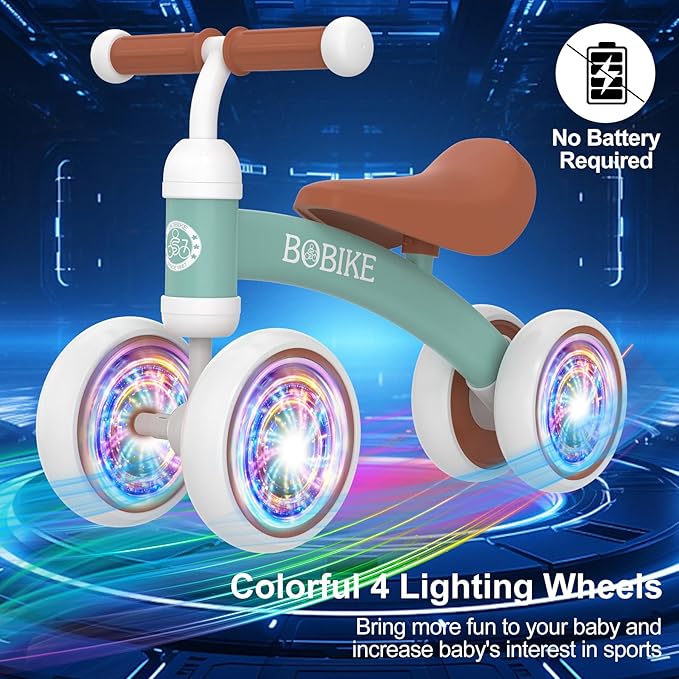 Baby Balance Bike Toys for 12-36 Months Kids Toy Boy and Girls Gifts Toddler Best First Birthday Gift Children Walker No Pedal Infant 4 Wheels Bicycle (Colorful, Green-Light)