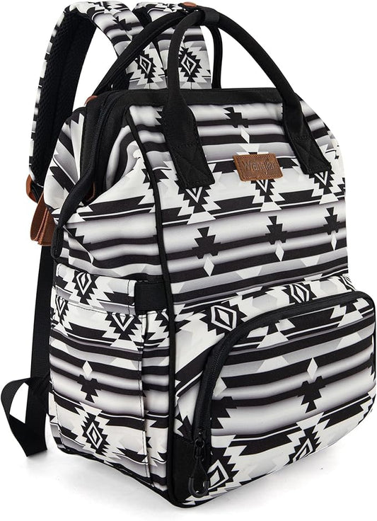 Wrangler Aztec Backpack Organized Daypack Travel Baby Bag with Stroller Strap and Side Bottle Pockets