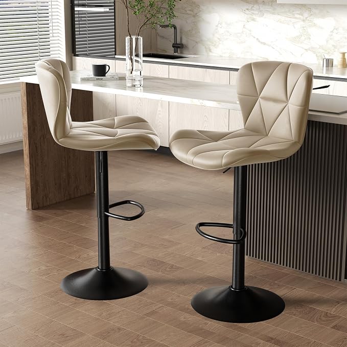 Nalupatio Modern Bar Stools Set of 2, Adjustable Faux Leather Upholstered - Image 5