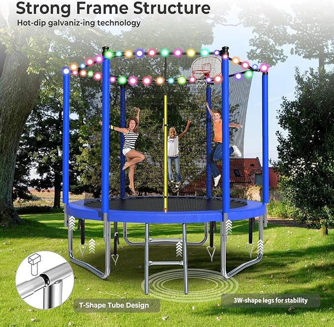 Upgraded 16FT 15FT 14FT 12FT 10FT 8FT Trampoline Outdoor with Basketball Hoop and Net, Capacity for 4-6 Kids and Adults