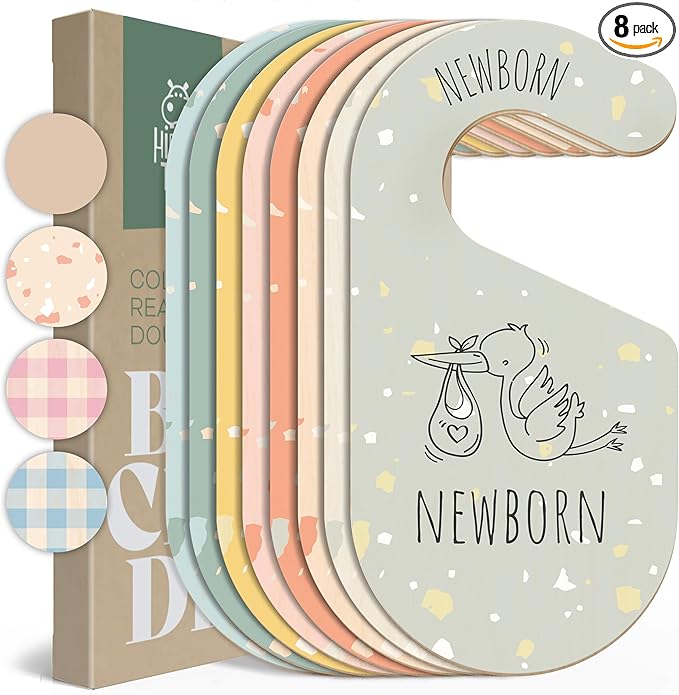 Colorful Baby Size Closet Dividers - Wooden Baby Clothes Organizer for Nursery Decor, Storage & Organization - 8 Pcs of Baby Closet Dividers Ideal as Neutral Nursery Storage Organizers