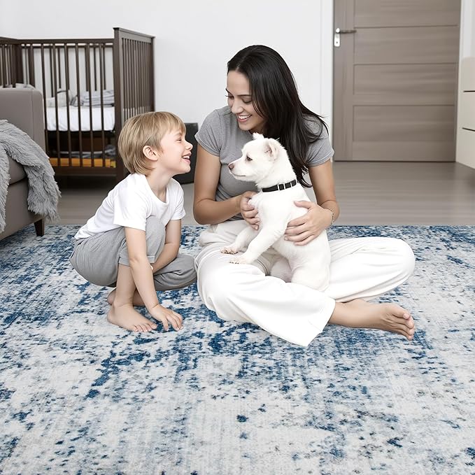 Round Area Rug for Living Room: 6 ft Washable Modern Abstract Soft Thin Rug - Image 7