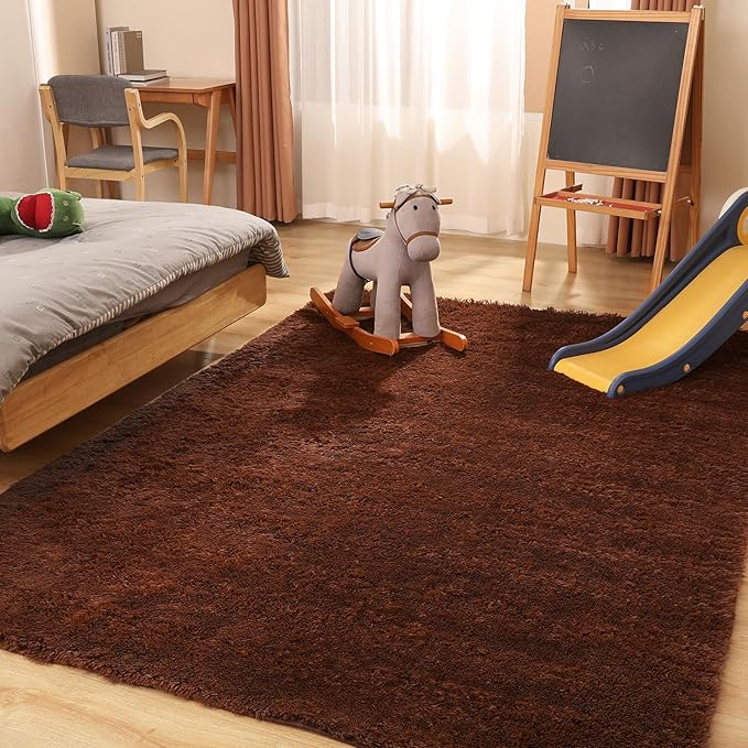 Luxury 4x6 Area Rug, Ultra Soft Rugs for Living Room, Plush Carpet Rugs for Bedroom, Non-Slip Indoor Rug for Nursery, Study Room, Playroom, Home Decor, Brown