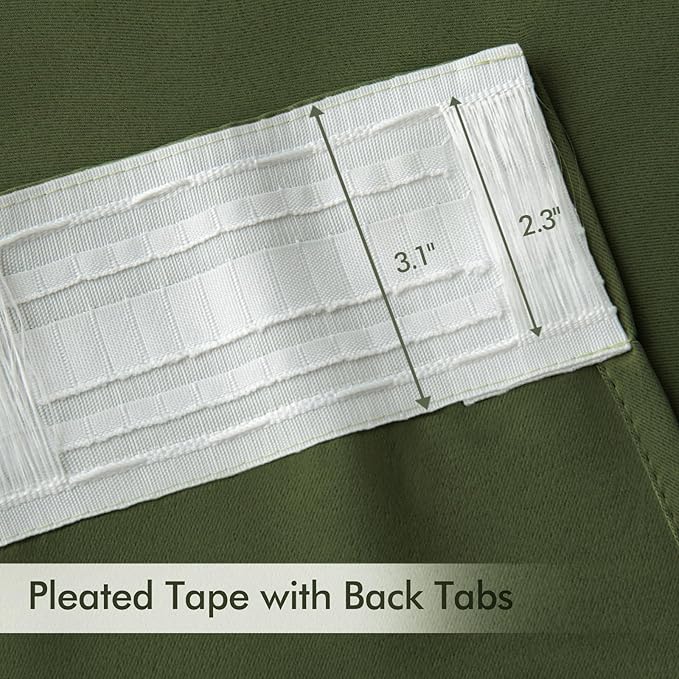 MIULEE Olive Green Back Tab Blackout Curtains 120 Inch Long 2 Panels Set for Bedroom, Rod Pocket/Pinch Pleated Extra Long Thermal Insulated Living Room Darkening Light Blocking 10FT Drapes