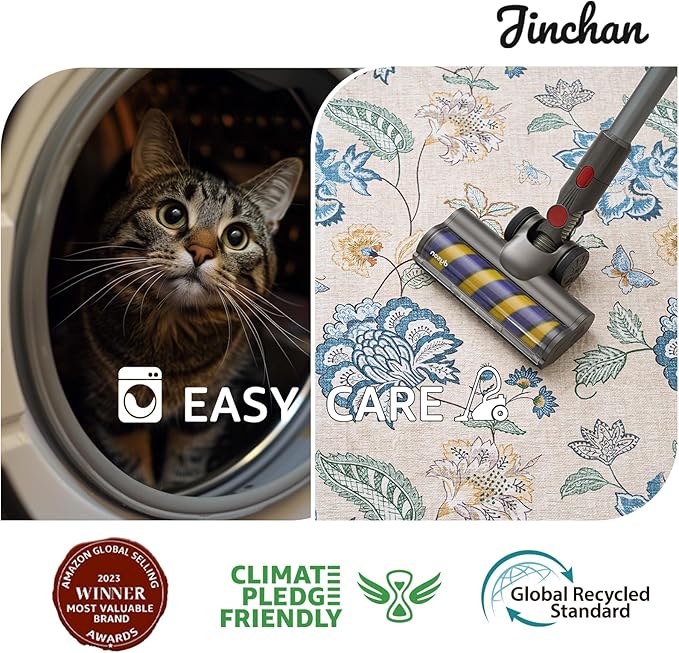 jinchan 3x8 Floral Runner Rug for Hallway Washable Kitchen Runner Vintage Romance Design Non Slip Thin Indoor Floor Cover Low-Profile Throw Carpet for Entryway Bathroom Bedroom Porch, Blue/Beige