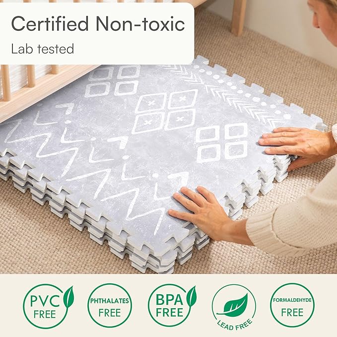 Lillefolk Baby Play Mat for Floor – 6x8ft Gray | Soft Non Toxic Premium EVA Foam Tiles for Tummy Time, Crawling & Playroom – Waterproof Interlocking Floor Mat for Babies & Toddlers (12 Tiles)