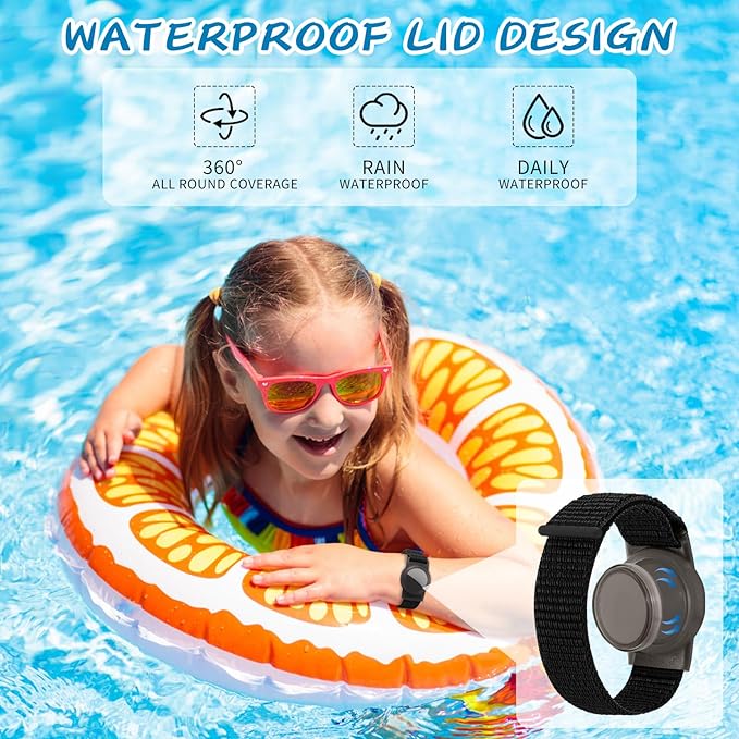 Waterproof Air Tag Bracelet for Kids (2 Pack), Soft Nylon Hidden Air Tag Wristband Full Cover Lightweight GPS Tracker Holder Compatible with Apple AirTag Band for Toddler Child (Black & Blue)