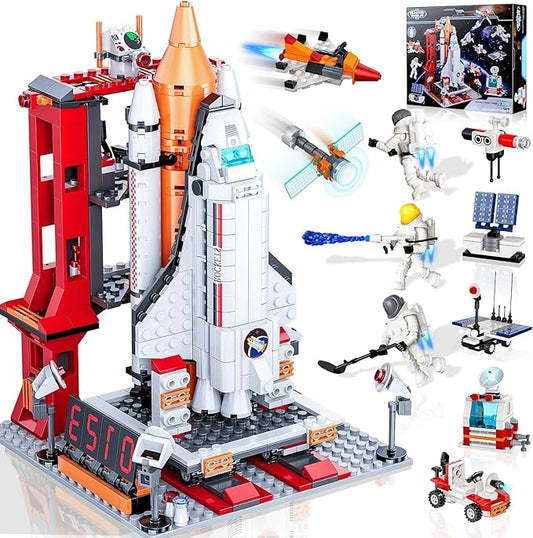Space Exploration Shuttle Toys Gifts for 6 7 8 9 10 11 12 Year Old Kids, Girls, Boys, 12-in-1 STEM Projects Rocket Building Toy Kit with 3 Astronauts, Airplane Rocket Set Xmas Ideas, 885 Pcs
