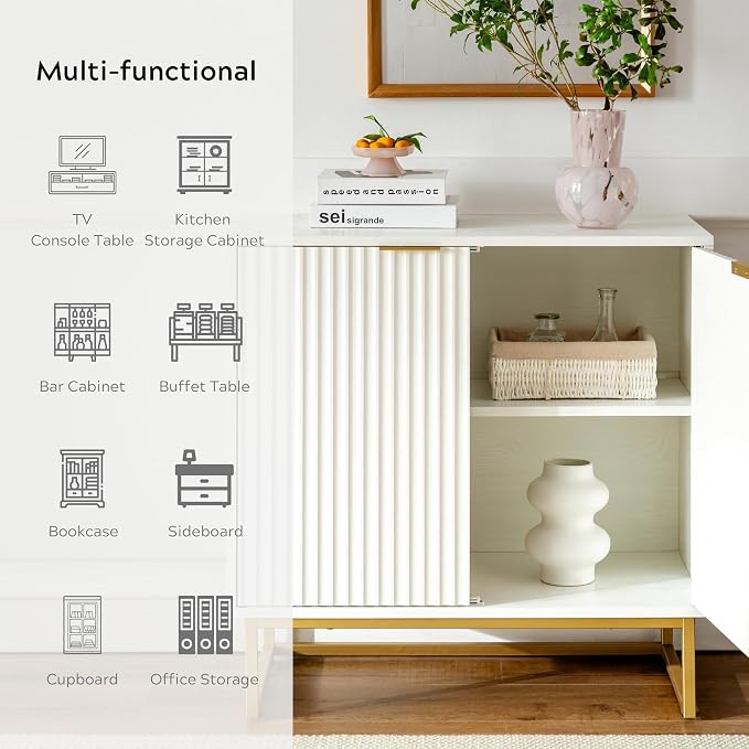 EYYTHUNG Fluted Storage Cabinets Set of 3, Sideboard Buffet Cabinet Modern - Image 7