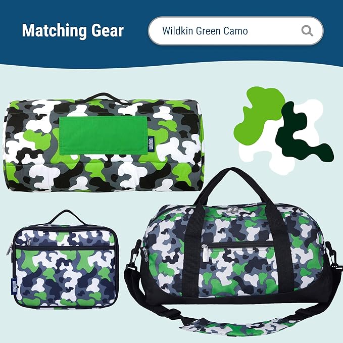Wildkin 15-inch Kids Backpack – Durable, Padded, Adjustable for School & Travel - Green Camo