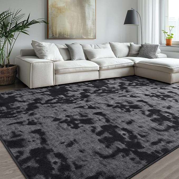 Kimicole 4x6 Washable Area Rugs for Bedroom Living Room, Low Pile Ulta-Thin Solid Color Rug, Non-Slip Soft Fluffy Carpet for Nursery Kids Room Dorm Room Home Decor (Dark Grey)