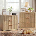 Night Stand with 3 Drawers, Fluted Bed Side End Table with Metal Handle by LOOMORA