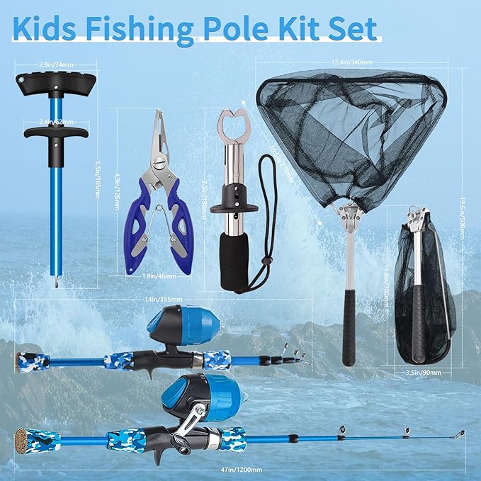 Kids Fishing Pole Kit Set，Portable Telescopic Fishing Rod and Reel Combo Full Kits for Boys, Girls, Beginner, Youth