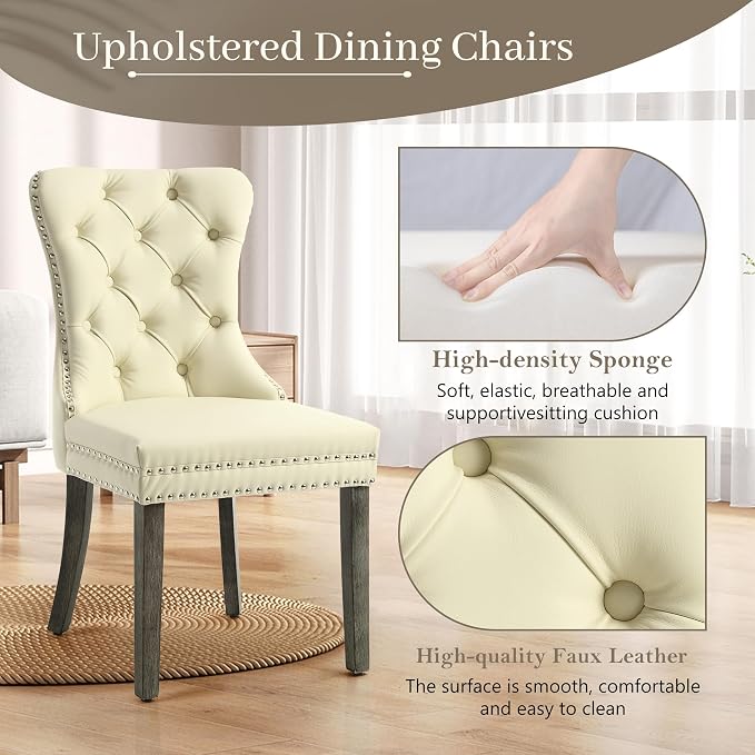 KCC Faux Leather Dining Chairs Set of 6, Upholstered High-end Tufted Dining - Image 4