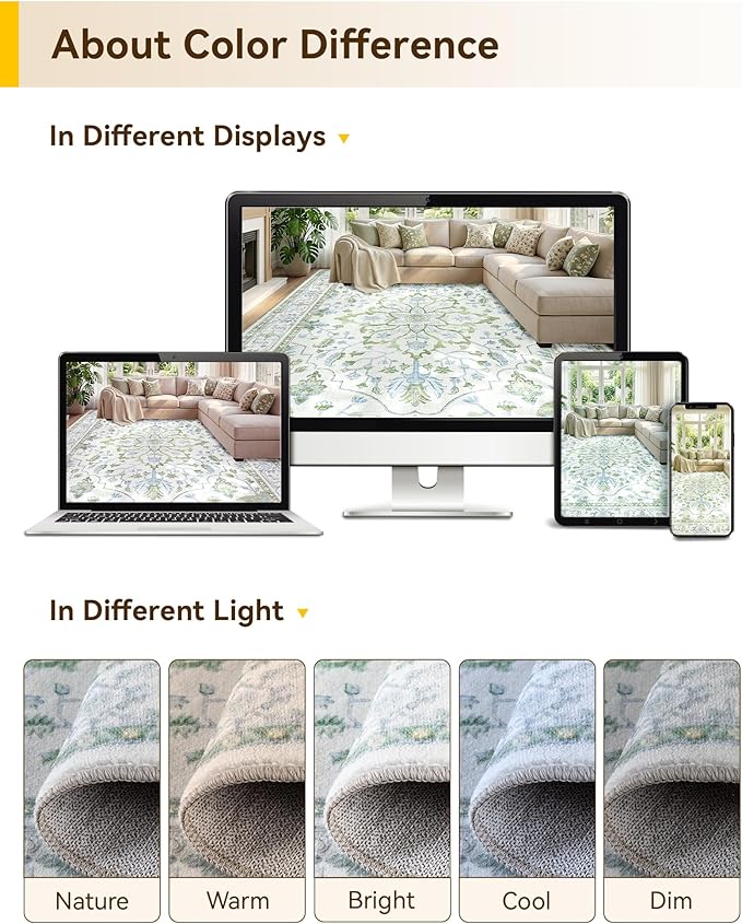 RELEANY Area Rugs 9'x12' Washable Non-Slip, Floral Vintage Distress Print - Image 6