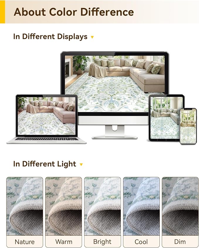 RELEANY Area Rugs 10'x12' Washable Non-Slip, Floral Vintage Distress Print - Image 6