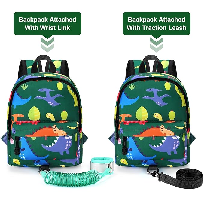 Accmor Toddler Backpack Leash, Cute Baby Backpacks with Anti Lost Wrist Link, Mini Kids Backpack Harness Leash for Outdoor Travel, Adorable Dinosaur Backpack Tether Walking Harness for Boys 1-3