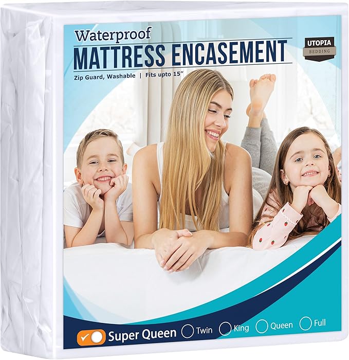 Utopia Bedding Zippered Mattress Encasement Super Queen, 100% Waterproof Bed Bug and Dust Mite Proof Mattress Protector, Absorbent Six-Sided Mattress Cover