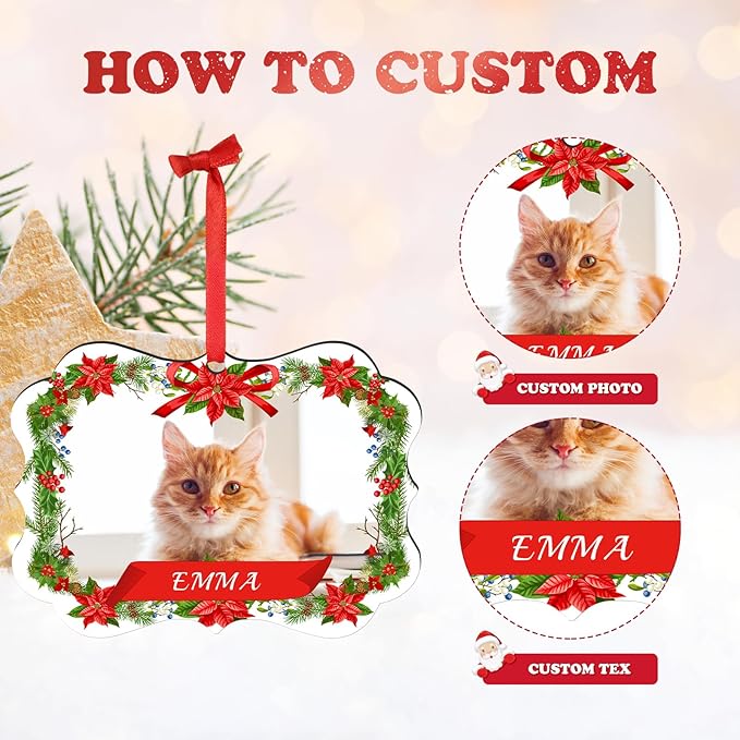 Personalized Photo Ornaments for Christmas Tree, Custom Cat Name Ornament, 2025 Puppy 1st Xmas Gifts, Holiday Decor Christmas Tree Decoration, Pet Lovers Dog Cat Gift