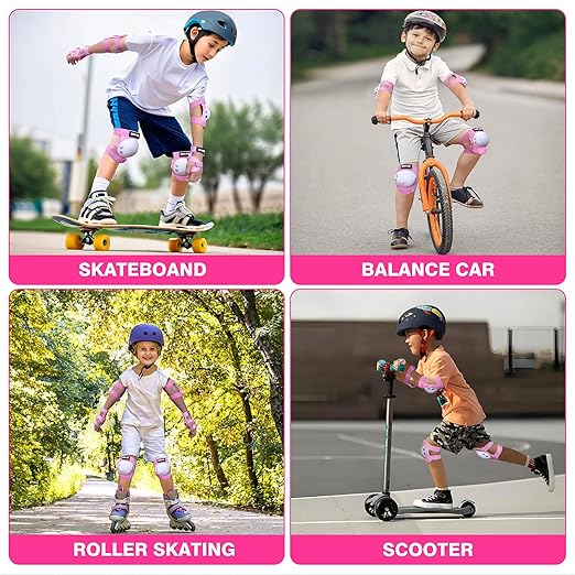 Youth/Kids Knee Pads Elbow Pads Wrist Guards Protective Gear Set for 3-15 Years Child Roller Skates, Skateboard, Cycling, Inline Skating, BMX Bike, Balance Bike, Scooter Riding and Other Outdoor Sports