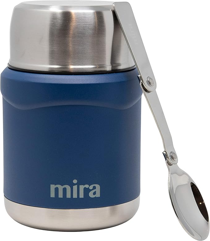 MIRA 15 oz Insulated Food Thermos for hot and cold foods - Leak-Proof Stainless Steel Container with Spoon - Hawaiian Blue