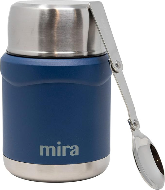 MIRA 15 oz Insulated Food Thermos for hot and cold foods - Leak-Proof Stainless Steel Container with Spoon - Hawaiian Blue