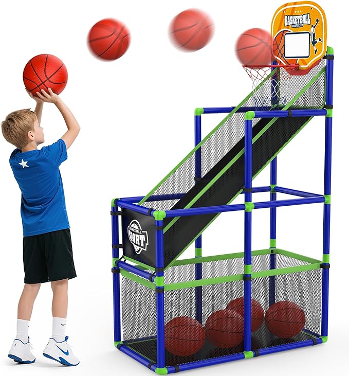 EagleStone Arcade Basketball Hoop Game Indoor, Ajustable Height Indoor Basketball Hoop with 4 Balls Storage Design for Kids,Perfect Sports Outdoor Play Toys for Kids Age 3 to 12 Years
