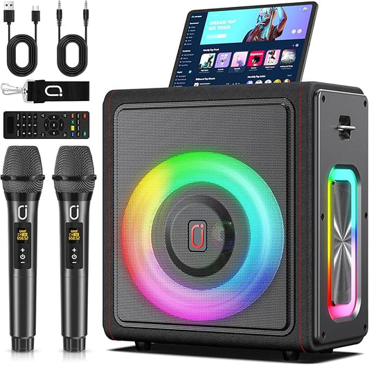 Karaoke Machine, Portable Bluetooth 5.3 Speaker with 2 Wireless Microphones for Adults, PA System with Pitch Correction & Echo Adjustment, Supports TWS/TF Card/USB/AUX/Live for Home Party