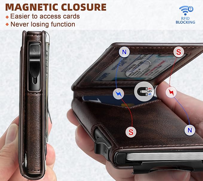 BULLIANT Men Wallet,Money Clip Wallet Slim For Gift Men 9Cards-Metal Credit Card Case in Magnetic Leather Flip