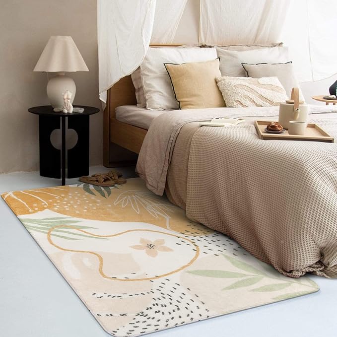 Lahome Boho Washable Rugs for Living Room - 3x5 Non-Slip Small Bedroom Area Rug Throw Soft Nursery Kids Room Rug Low-Plie Botanical Print Capet for Kitchen Entryway Office Bath Laundry Dining Room