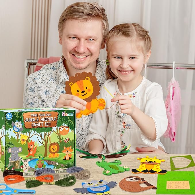 Garma Animal Sewing Kit for Kids - 14 in 1 Kids Sewing Crafts Kit for Beginners - Mini Sewing Kits for Kid 5-8 8-12 - Easy Sew Your Own Felt Animals DIY Craft Set for Boys & Girls Birthday