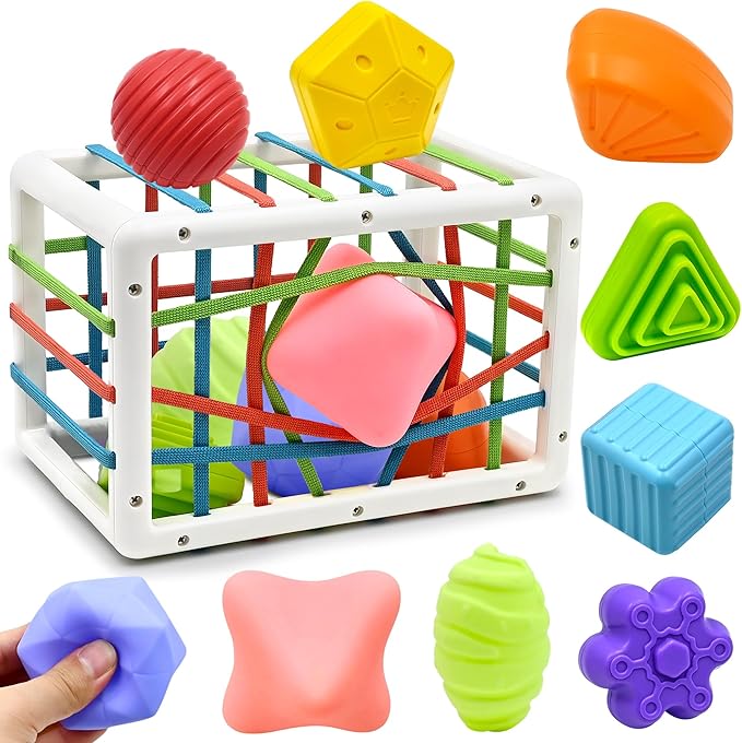 Baby Sensory Activity Toys for 1 Year Old Boy Girl Gifts, Sensory Shape Sorter Cube with Soft Textured Balls for 6 12 18 Months Infants Motor Skills Early Development, Toddlers 1 2 Birthday Gift