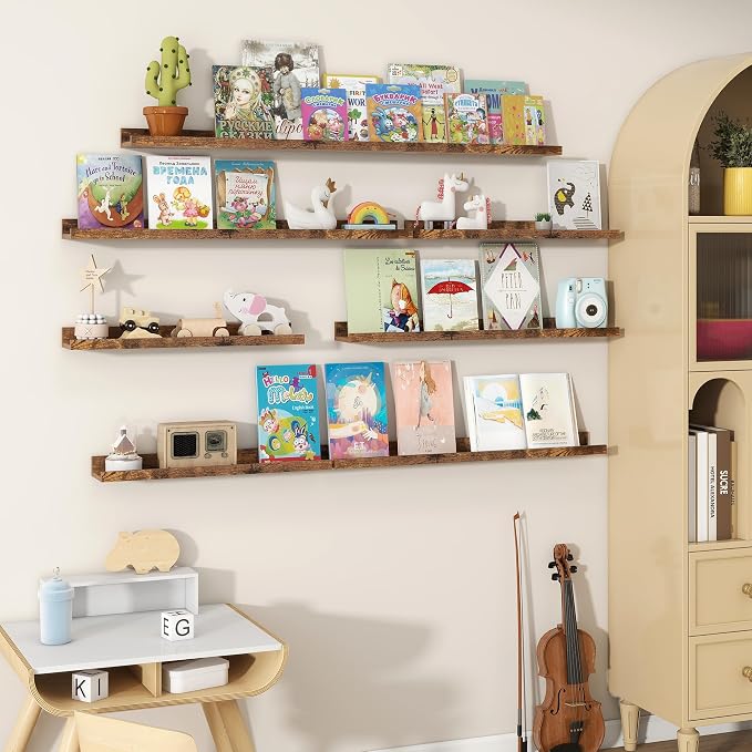 Fun Memories Picture Ledge Shelves Set of 2, 48 Inch Rustic Wall Mounted - Image 6