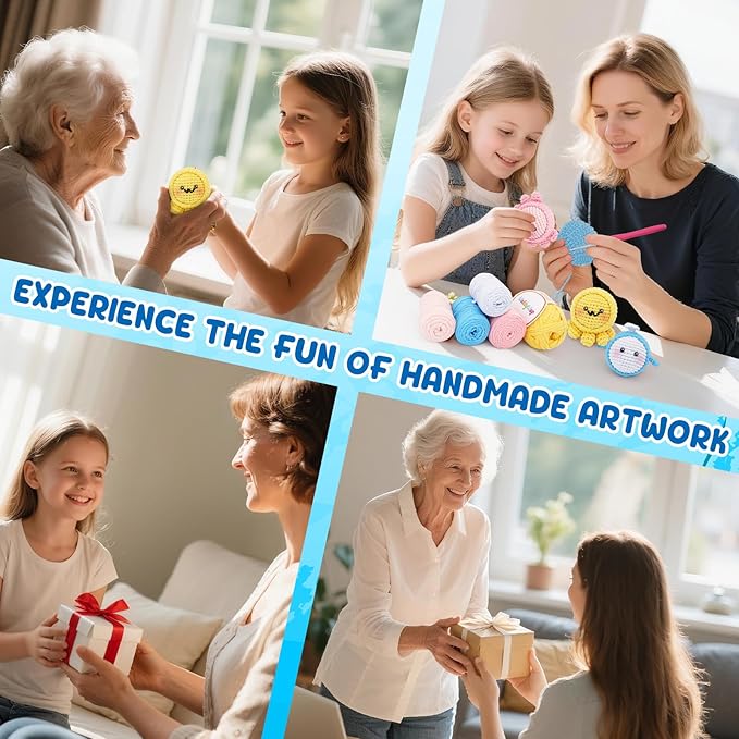 WaldyWop Crochet Kit for Beginners: 3PCS Crochet Animal Kits w/Stress Balls, Step-by-Step Video Tutorials - Wobbles DIY Craft Kit for Adults Kids - Gifts for Girls&Women (Dolphin, Octopus, Axolotl)