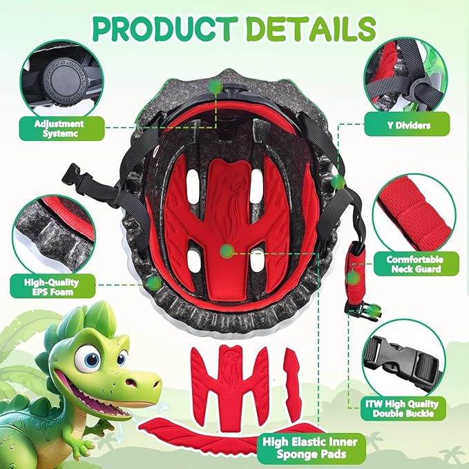 Toddler/Kids Bike Helmet Set for Boys Girls 3D Adjustable Kids Helmet Protective Gear Set Knee Elbow Wrist Pads and Multi-Sports Skateboard Scooter Cycling Roller Balance Bike