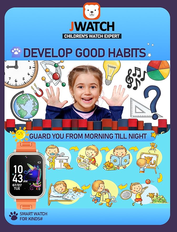 Kids Smart Watch for Boys Girls 6-12 with Pedometer Audio Book Camera Music Player Present Birthday Christmas (Silver Frame Orange)…