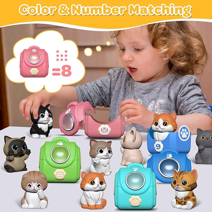 Learning Toy for Toddlers 1 2 3 Year Old, 20 Pcs Cat Toys for Kids, Counting, Matching & Sorting Montessori Educational Sensory Toys, Christmas Birthday Easter Gift for Baby Boy Girl 1-3