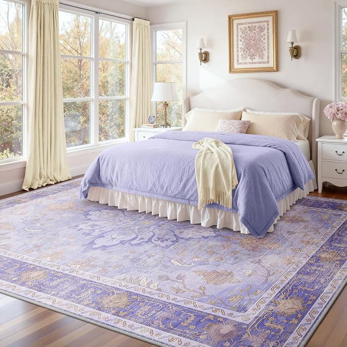RELEANY Area Rugs 9'x12' Washable Non-Slip, Floral Vintage Distress Print - Image 2