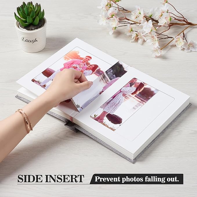 Photo Album 5x7 with Writing Space Linen Cover 5x7 Photo Album Book Holds 20 Photos Ideal for Wedding Theme-Album and Baby Photo Albums (Dark Green,20 Pockets)